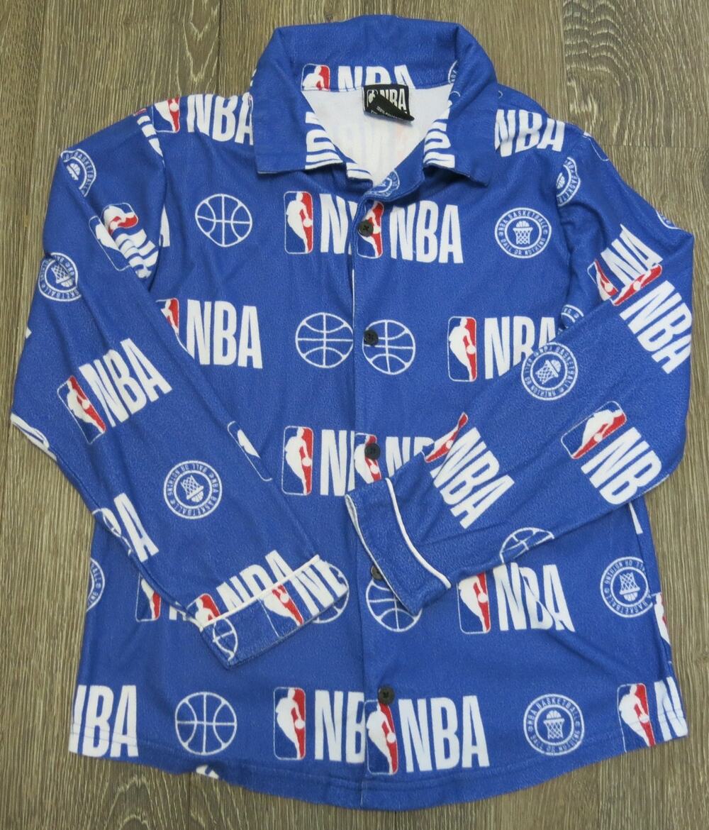 NBA Basketball Pajama Top Size L 10/12 Youth  Long Sleeve Loungewear Blue Logo